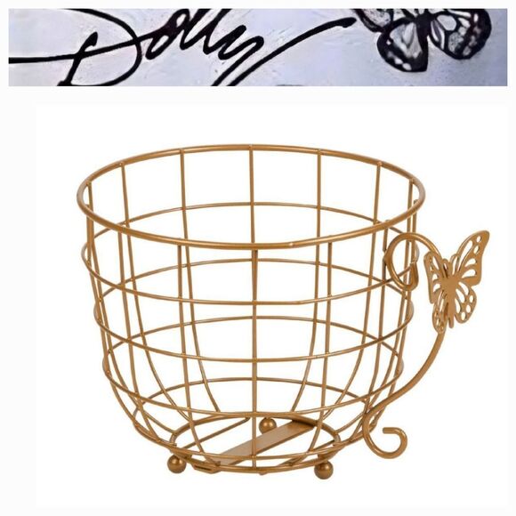 Dolly Parton Metal Cup-Shaped Decorative Basket w/Butterfly Accent - Picture 1 of 8